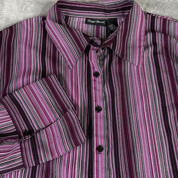 Maggie Barnes Shirt Womens 2XL Purple Stripe Button Front Long Sleeve Stretch - Picture 1 of 10